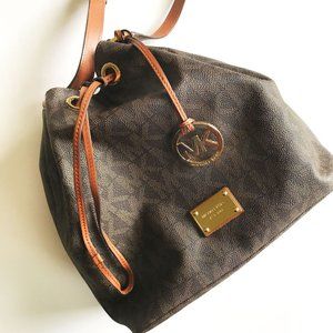 Michael Kors Brown Logo Print Shoulder Bag